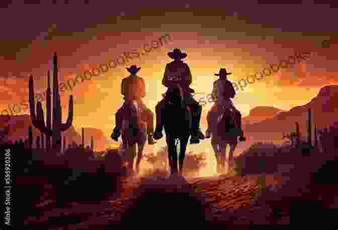 A Rugged Cowboy Riding A Horse Through A Vast Western Landscape, Surrounded By Mountains And A Setting Sun. Trails West: 15 Classic Western Short Stories 1 Complete Novel