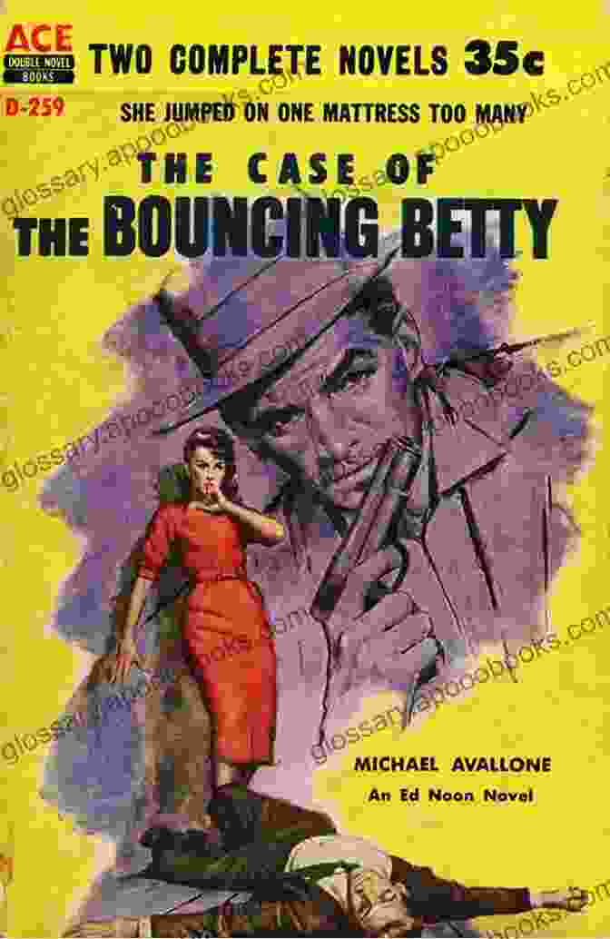 Book Cover Of 'Bouncing Betty: The Scarlet Chronicles,' Featuring A Vintage Style Image Of A Young Woman In A Red Dress And A Mysterious Man In The Background Bouncing Betty (The Scarlet Chronicles 1)