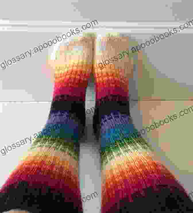 Close Up Of Finished Rainbow Sock, Intricate Colorwork Rainbow Sock: Knitting Pattern Olivia Clark