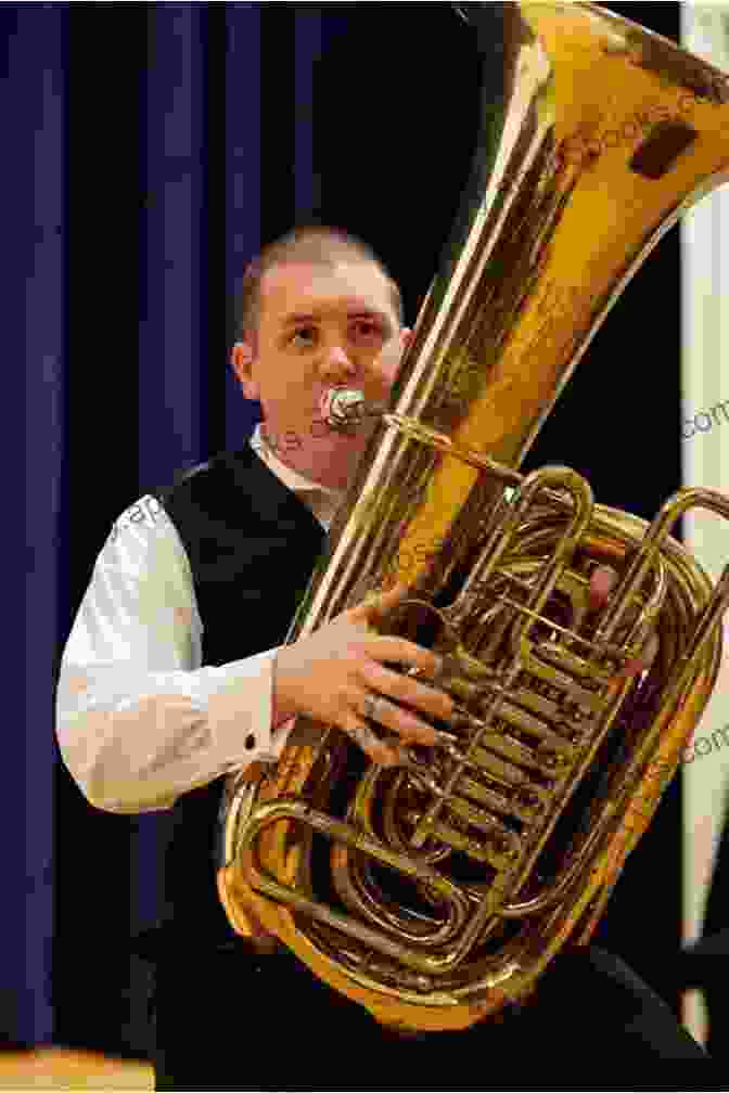 Smiling Tuba Player Performing On Stage 20 Easy Christmas Carols For Beginners Tuba 1: Big Note Sheet Music With Lettered Noteheads